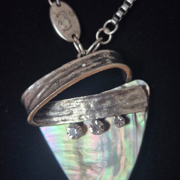 Vintage Triangular Mother-Of-Pearl & Crystal Necklace & Earring Set - Picture 2 of 7